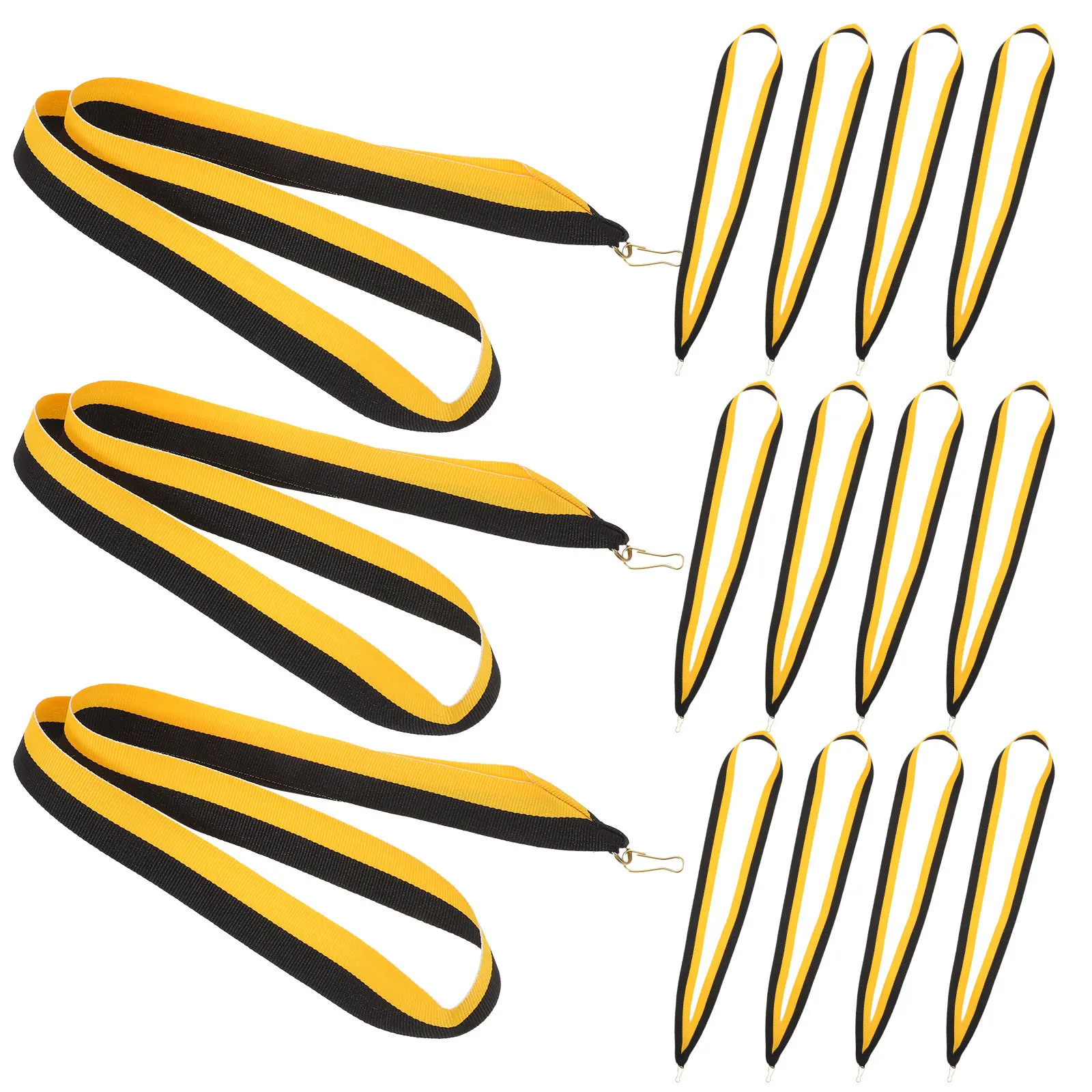 20Pcs Medal Lanyards Snap Clips Yellow Black Striped Award Ribbons Sports Events Competitions Meeting Party Neck Strap