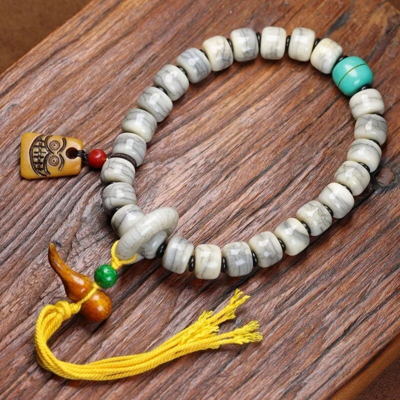Spring Festival Yak Bone Tibetan Style DIY Beaded Bracelet for Men and Women, Patinaed Buddhist Prayer Beads, Couple's