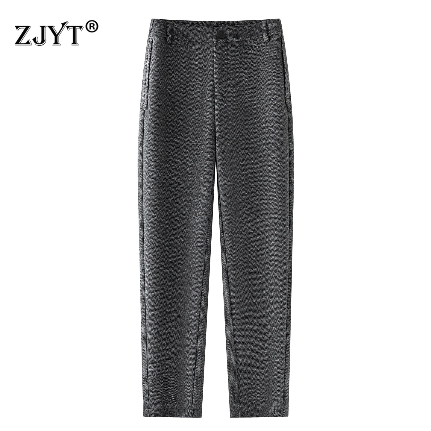 

ZJYT зимние шерстяные шаровары для женщин, деловые шикарные офисные женские брюки, элегантные повседневные брюки-карандаш до щиколотки, женские брюки