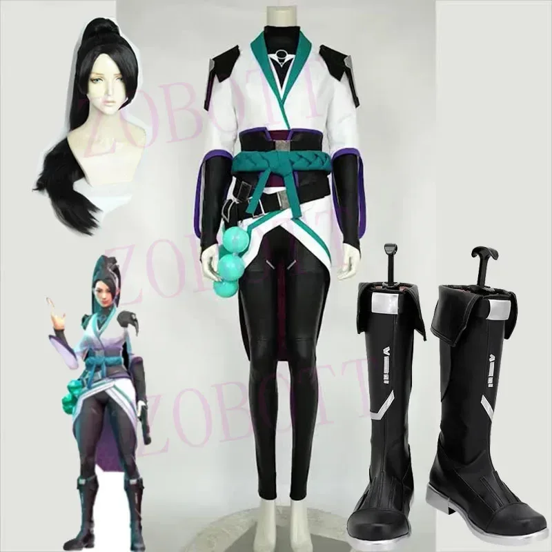 

Game Valorant Sage Cosplay Costume Wig Shoes Carnival Outfit Adult Women Fancy Party Suit Boots Do Custom Size
