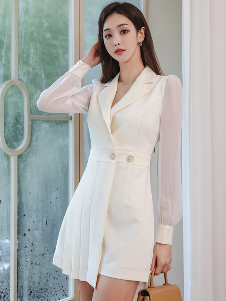New Spring Ladies Work Style Formal Short Dresses Women Clothes Elegant Office Commute Long Sleeve Slim Mini Dress Mujer Vestido