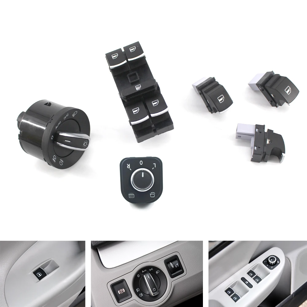 

6PCS/Set Chrome Window Headlight Mirror Switch Set for VW Passat B6 CC Golf MK6 Jetta MK5 Tiguan