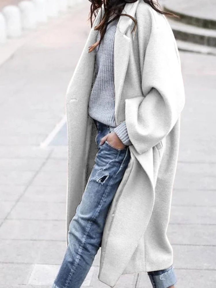 Warm Woolen Coat Long Casual Pure Color Women's Autumn Winter New Style Elegant Fashionable Zipper Closure Coat for Middle-Ag...