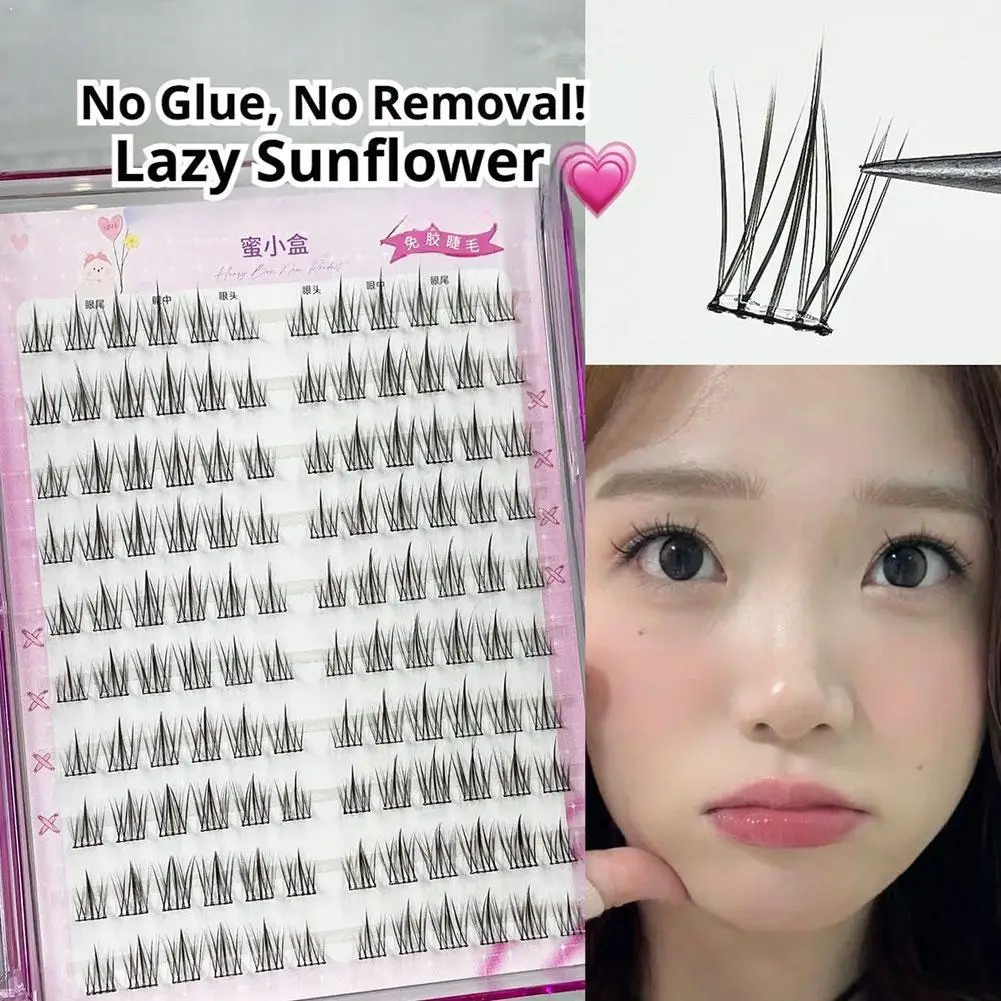 Self Adhesive False Eyelashes Glue-Free False Eyelashes 10-12MM Sunflower Natural Curling Segmented Eyelash Large-Capacity