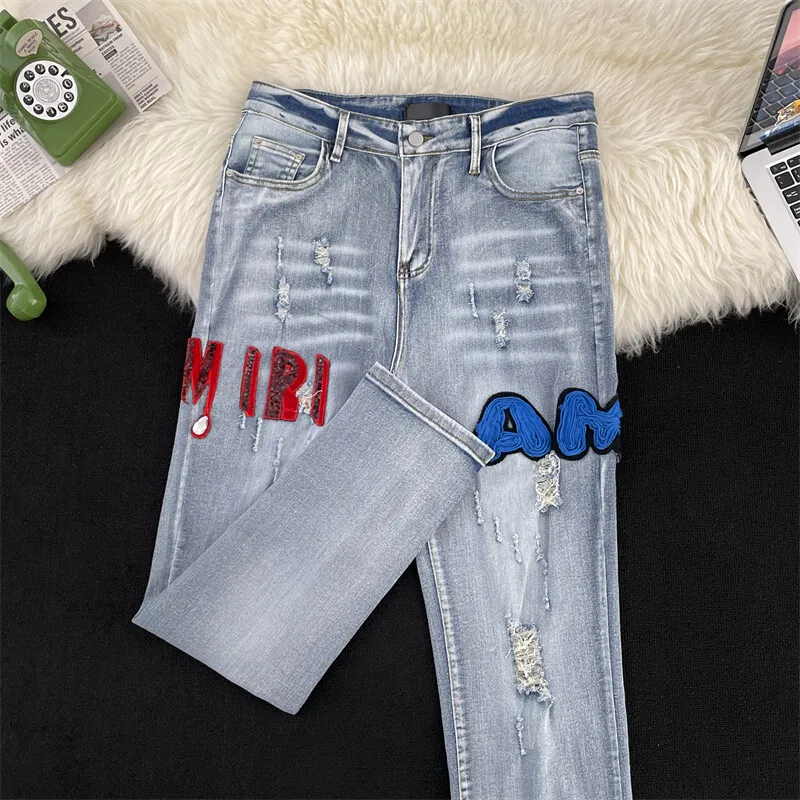 American retro Cargo Jeans Men Streetwear Denim Jogger Pants high street versatile couple pants