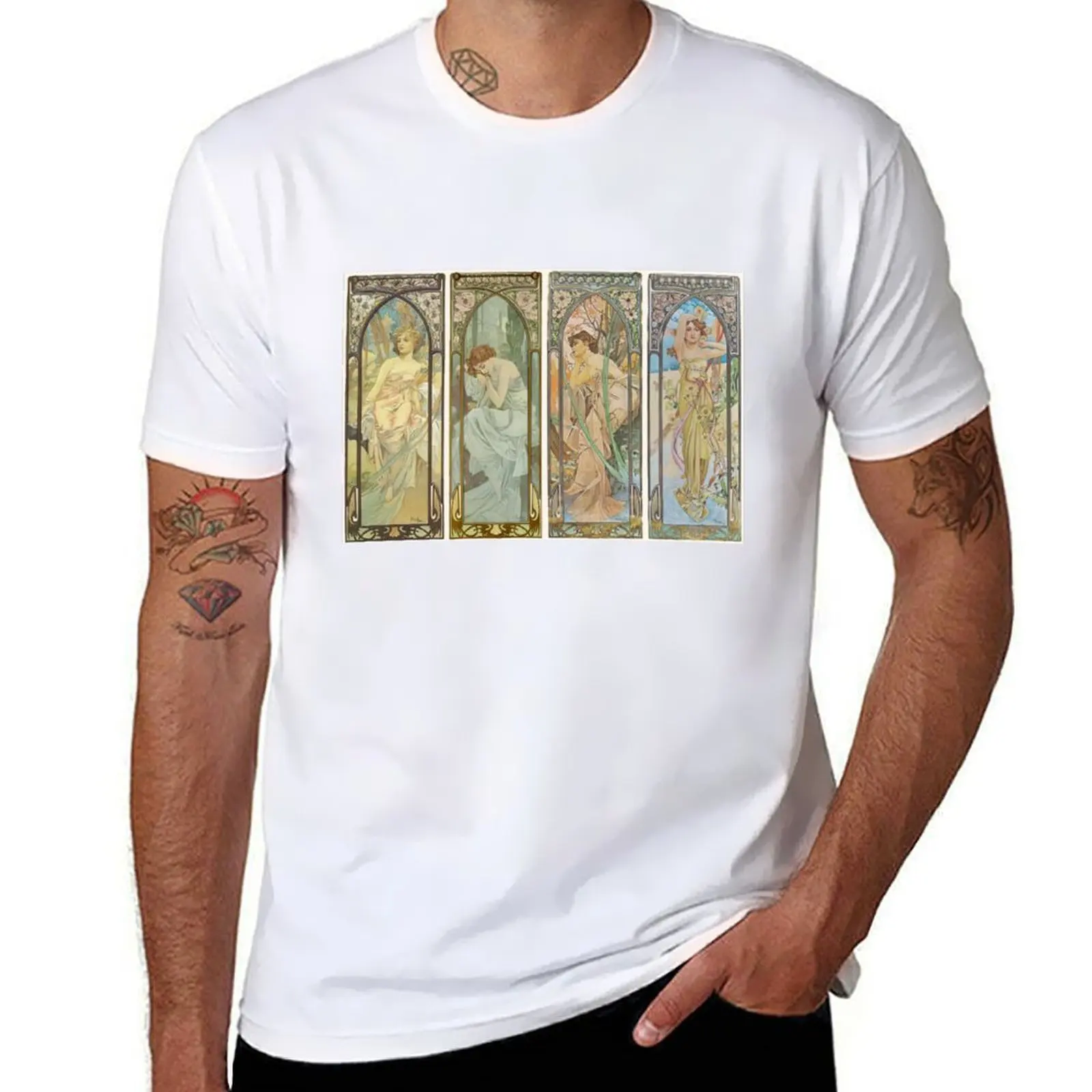 

HD. The times of the day (1899) serie Alphonse Mucha HIGH DEFINITION T-Shirt anime t shirts for man t shirts designer T-Shirt