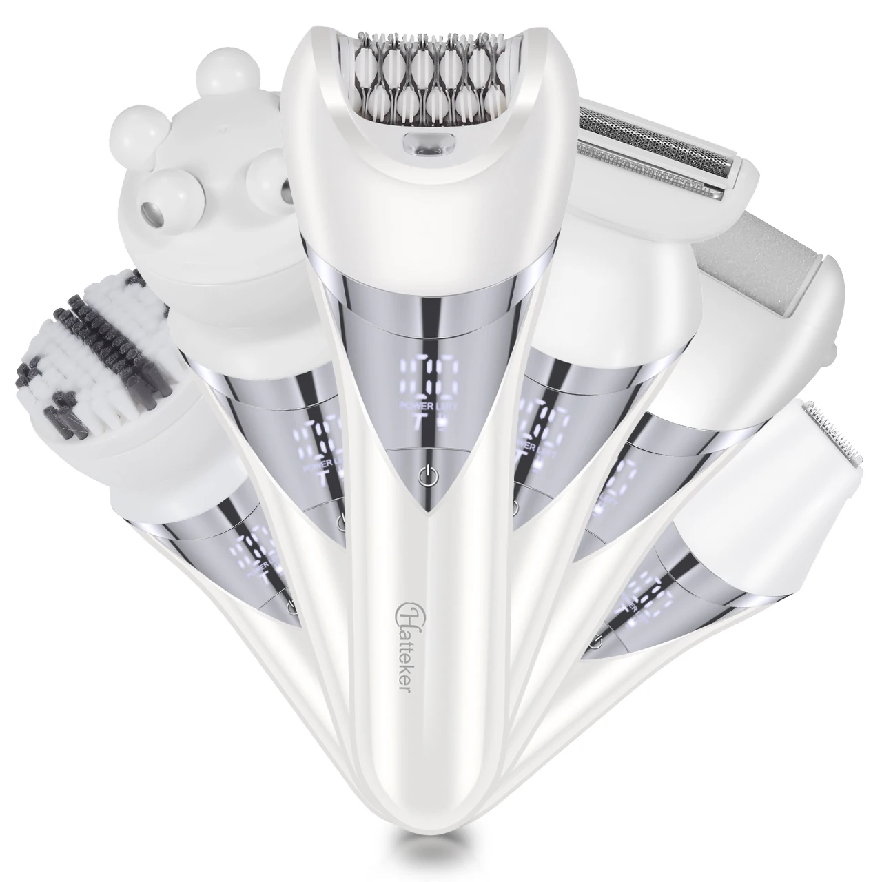 

Hatteker 6 in 1 Hair Remover Electric Epilator for Legs Bikini Face Body Rechargeable for Convenience IPX6 Wet/Dry for Women