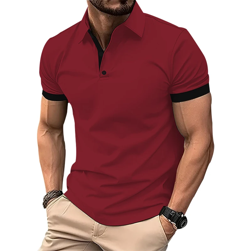 Polo estiva da uomo a maniche corte in puro colore Polo sportiva da uomo Slim Fit Business Polo con stampa digitale 3D