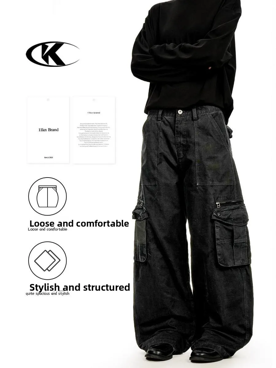 

Ретро-брюки в американском стиле из хлопка для мужчин и женщин, прямые, свободные, широкие, повседневные, с высокой талией и молнией