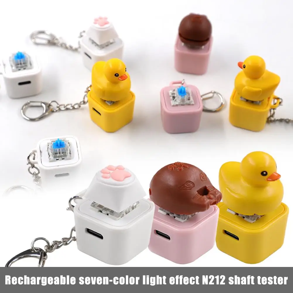 N212 Rechargeable Switch Tester Keychain RGB Light Hot Swappable Mechanical Keyboard Switch Tester Cute Cat Paw Duck