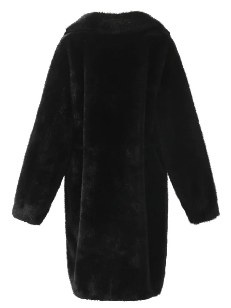 ZMEENNA dames elegante nepbontjas met lange mouwen reverskraag winter warme bovenkleding stropdas taille overjas zwart klassiek ZM3358