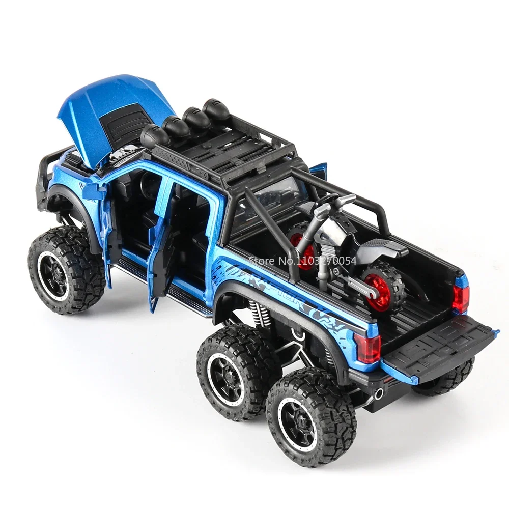 1/28 scala Raptor F150 lega camion auto modello giocattoli pressofusi in metallo luce sonora tirare indietro veicoli fuoristrada per bambini regalo di compleanno