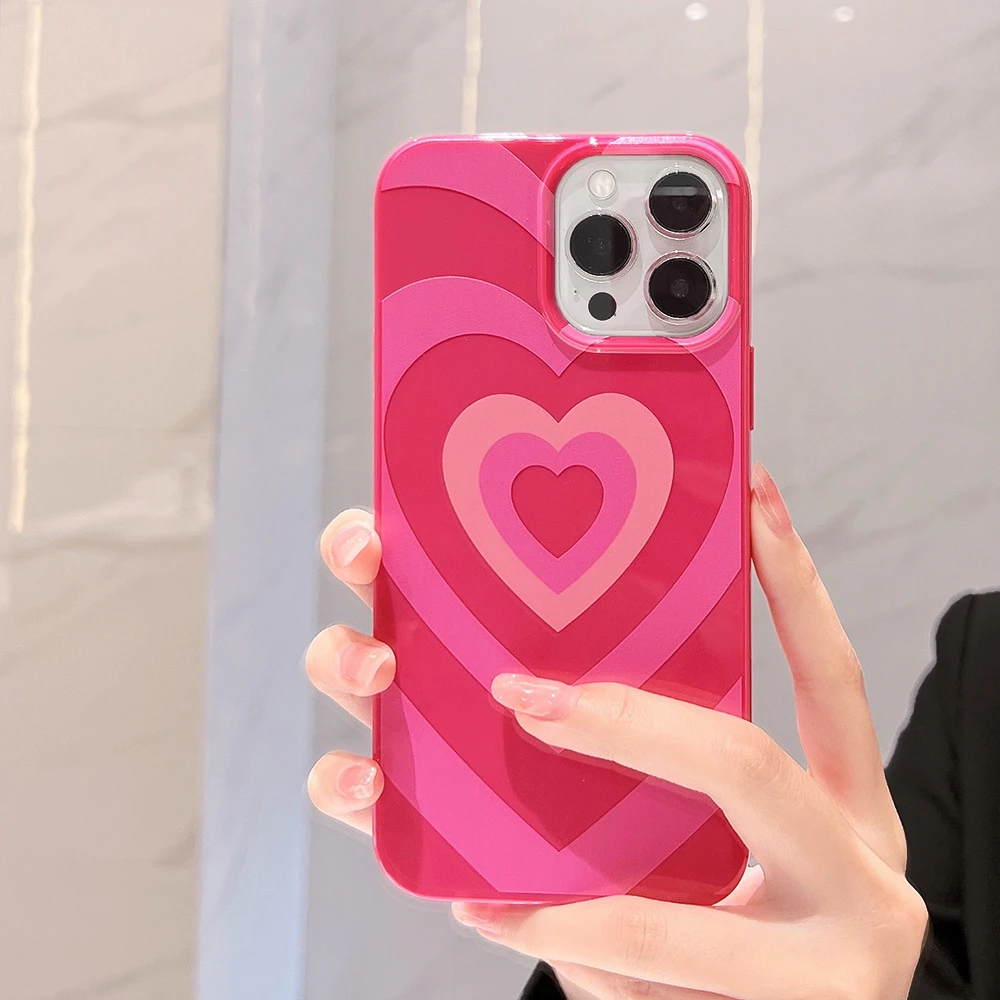 Cute Gradient Pink Sweet Love Heart Phone Case For iPhone 11 Case iPhone 13 12 15 14 16 Pro XS Max X XR 7 8 Plus SE 2 Soft Cover