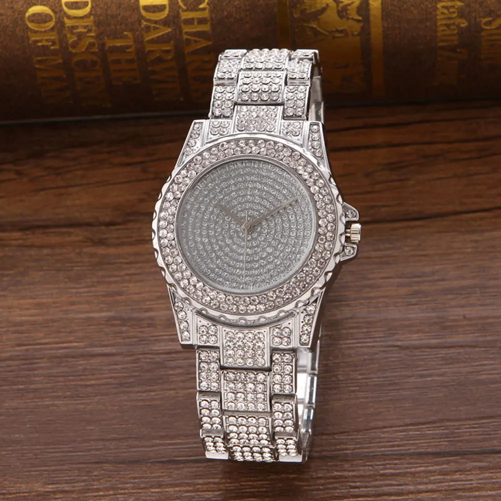 

1 шт., часы со стальным ремешком и стразами, элегантные кварцевые наручные часы для женщин, повседневные модные наручные часы, серебро