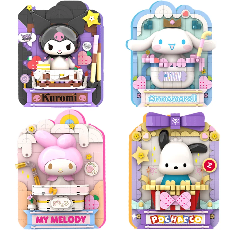 Ze wstawkami z nadrukami z serii Sanrio Cinnamoroll MyMelody modele dekoracje Kuromi kreskówkowe Splicing zabawki z klocków dla prezenty urodzinowe dla dzieci