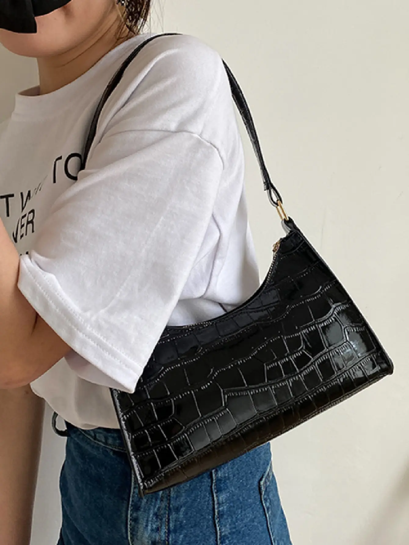 

Leather Women Alligator Print Designer Handbag Purses Fashion Vintage Zipper Shoulder Bags