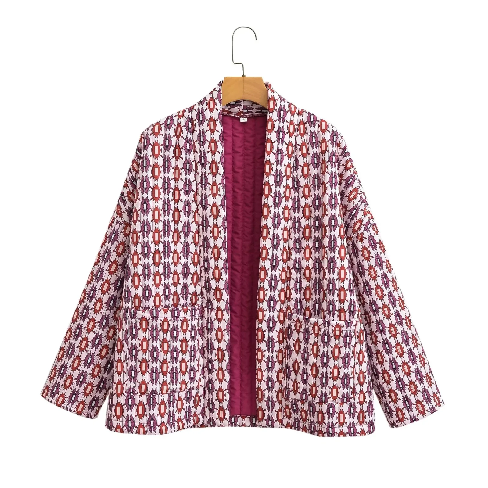 2026 Autumn Elegant Printed Women's Cotton Coat Women Colorful Print Oversized Jacket Casual Boho Long Sleeve Outerwear OVVU