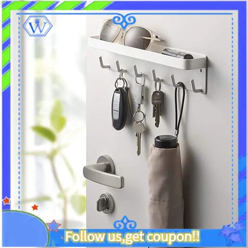 

Key Ring,Wall Keychain,With Shelf,Key Tray With Shelf And 6 Self-Adhesive Hooks,Key Bar For Office Bathroom Black Easy Install