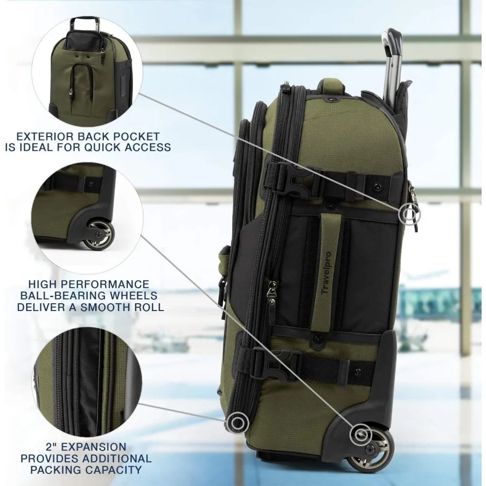 Equipaje enrollable extensible de 22 pulgadas, color verde oliva/negro, Softside Rollaboard para viajes de mano