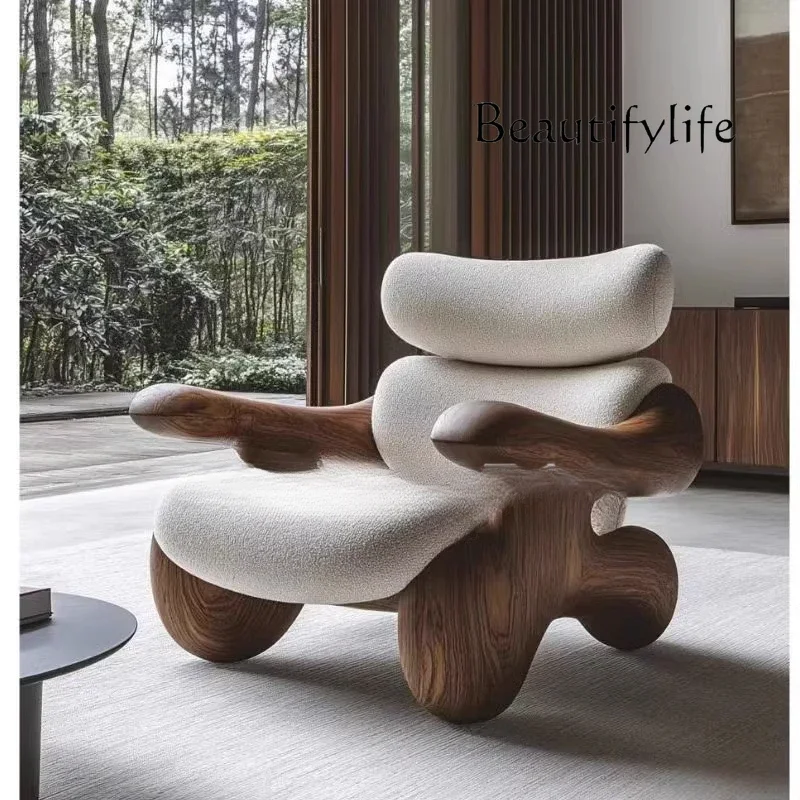X New Medieval Solid Wood Single Sofa Chair Original Art Model Room Club Exhibition Hall Leisure Chair