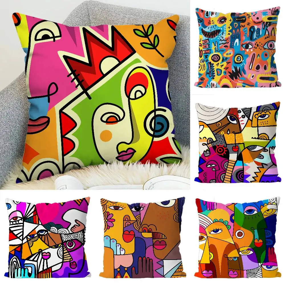 

Colorful Abstract Faces Pillow Case Luxury Double-sided For Car Pillows 45x45 Cushions Cover Home And Decoration Sofa Pillowcase