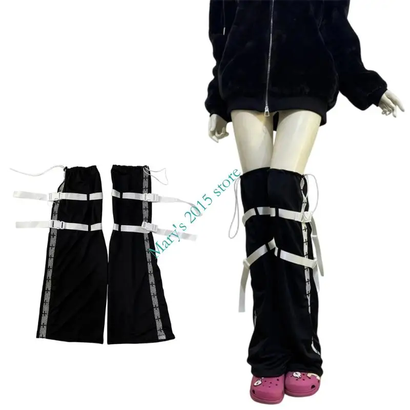 

E15F Over the Knee Leg Warmers with Buckled Strap for Women Harajuku Punk Rock Baggy Leg Covers Thigh Highs Flared Socks