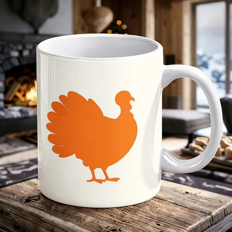 

turkey silhouette ceramic mug with handle, full-print design coffee mug, insulated milk cup, office water cup, fade-resistant