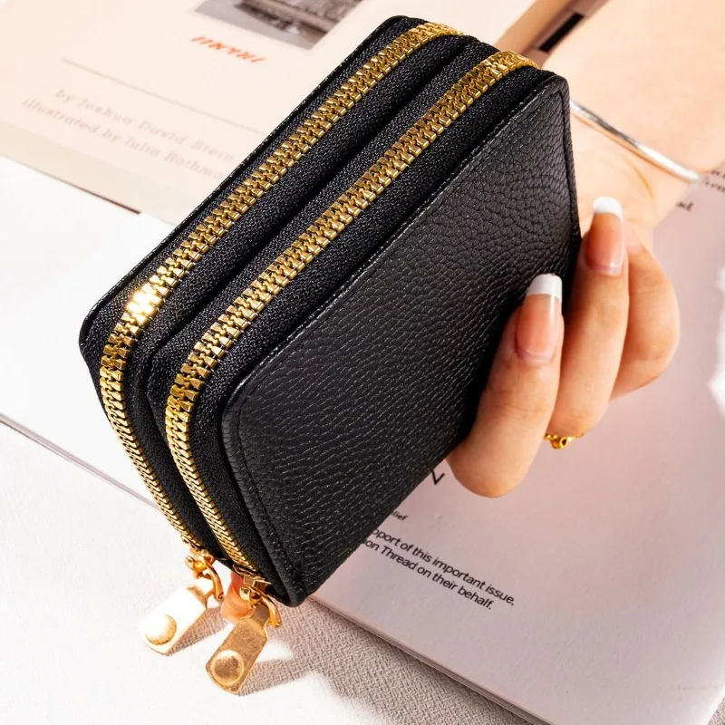 New Fashion PU Starry Shiny Wallet for Women Large Capacity Double Zipper Accordion Card Holder Multi-card Slot ID Bag Purse