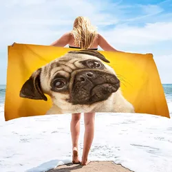 Microfiber Sand Free Beach Towel Thin Quick Fast Dry Super Absorbent Oversized Large Lightweight Towels for Beach Pool Pug Dog