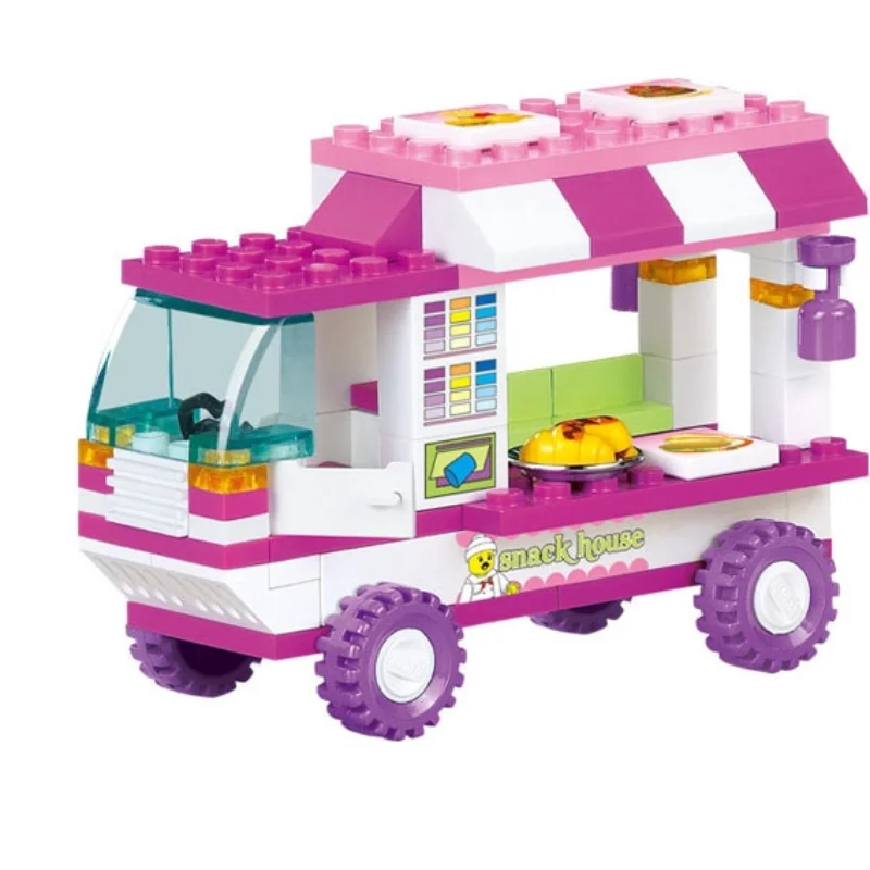 102PCS Fast Food Cart Building Blocks Children Diy Bricks Girls Puzzle Toys