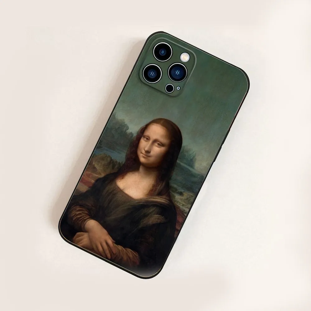 M-Mona Lisa Da V-Vinci Phone Case For iPhone 16,15,14,13,12,11,Pro,X,XS,Max,XR,Plus,Mini Black Silicone Soft case