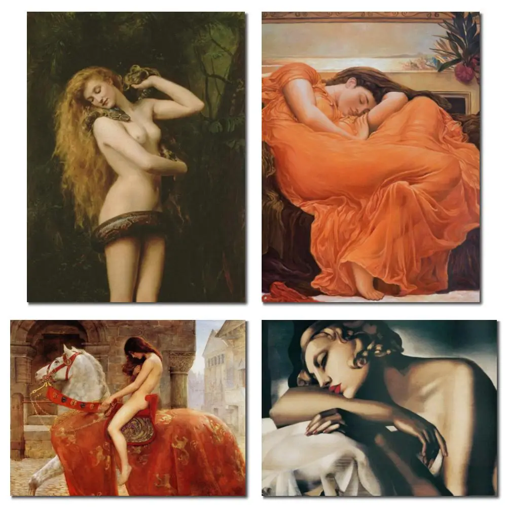 رسمت باليد سيدة Godiva عارية صورة النفط اللوحة رومانسية جون كولير قماش الفن أنيقة غرفة نوم جدار ديكور عالية الجودة