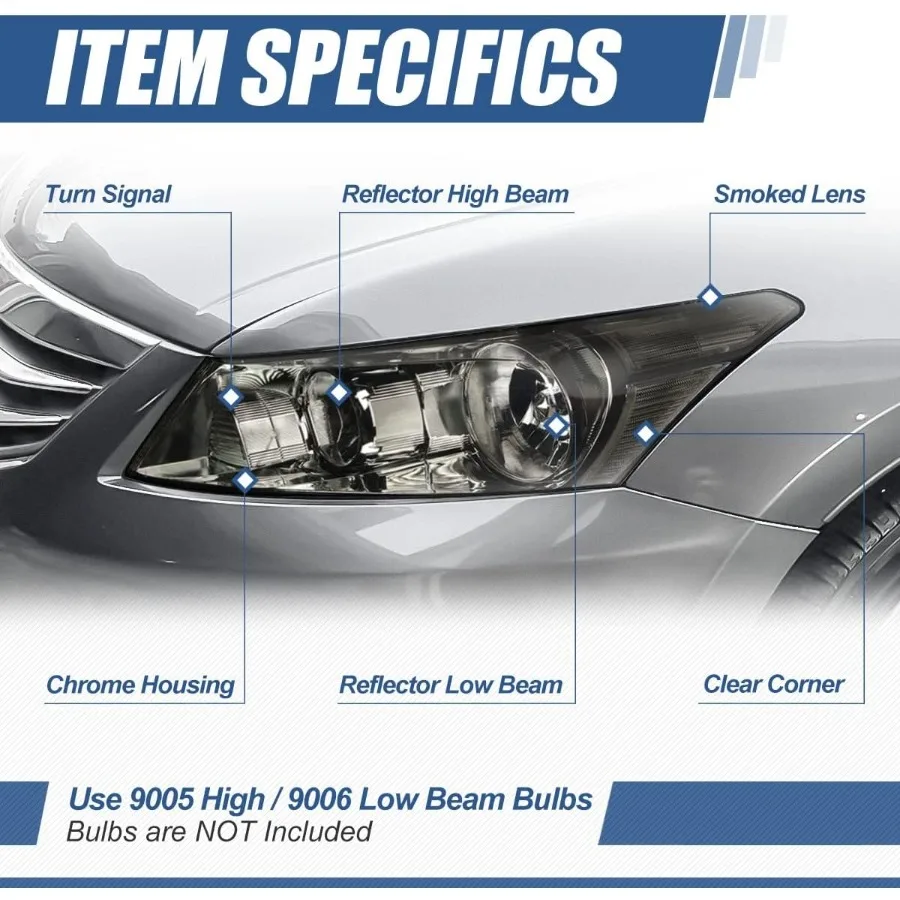 مجموعة المصابيح الأمامية على طراز المصنع لهوندا أكورد 4 أبواب سيدان 20082012 متوافقة مع السائق والراكب #2