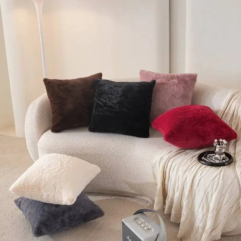 

Soft Fluffy Solid Home Fuzzy Pillowcase Decorative Cushion Covers Faux Fur Solid Square Throw For Bed Sofa Car Girl Room