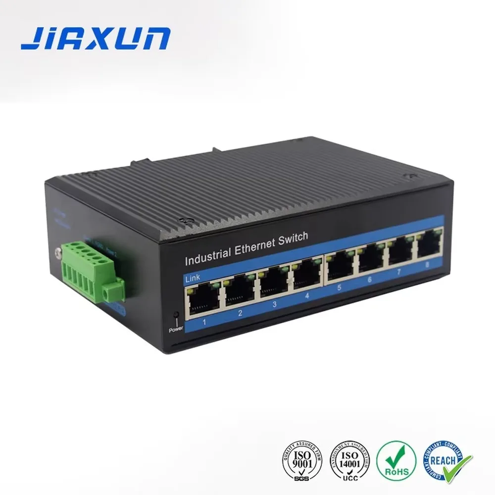 8-Port PoE+ Switch 100/1000Mbps Unmanaged Ethernet DIN-Rail DC 48-55V Network