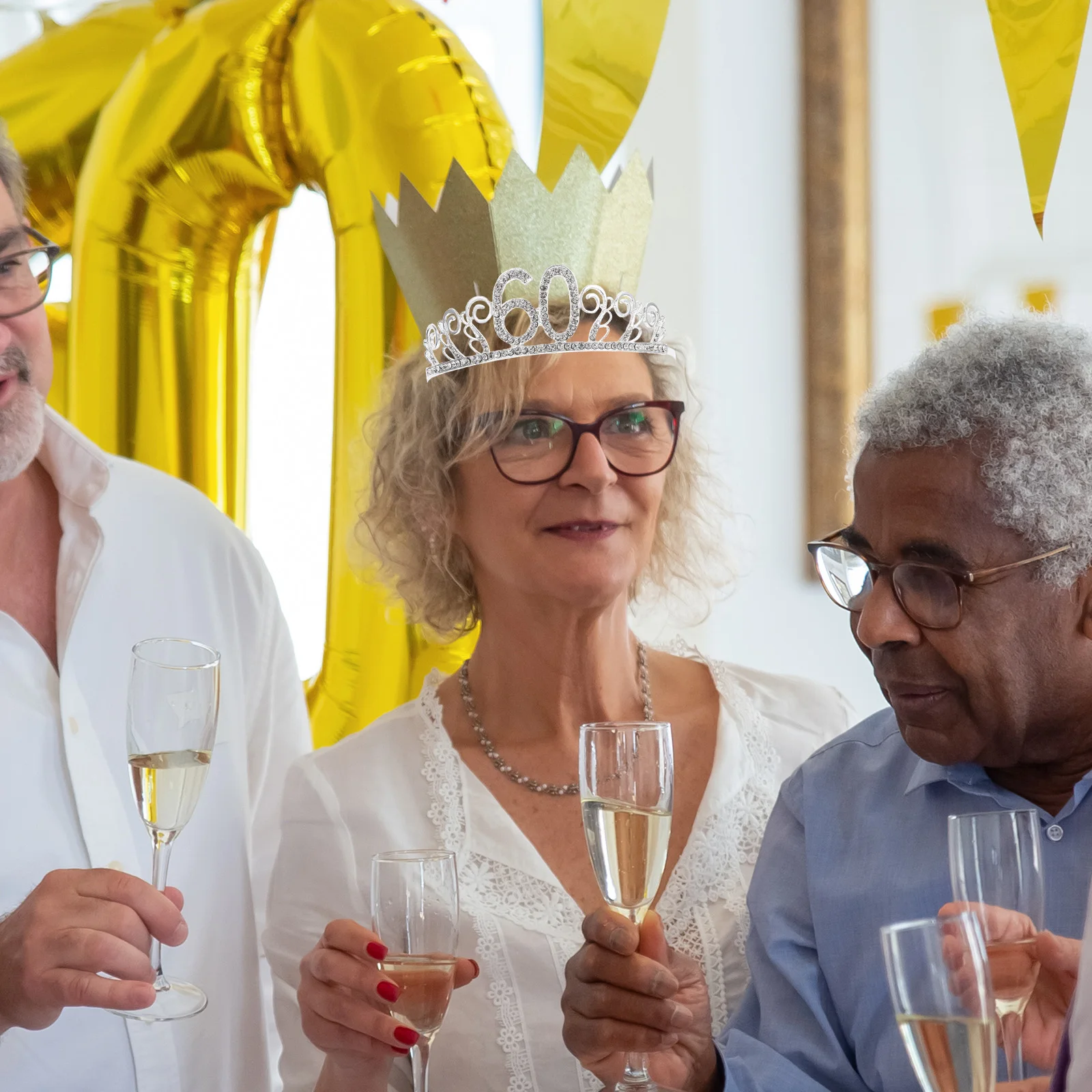 

Birthday Tiara Crown Number 60 Alloy Hair Comb Party Headband Crystal for Women's 60th Celebration Crown Birthday Tiara