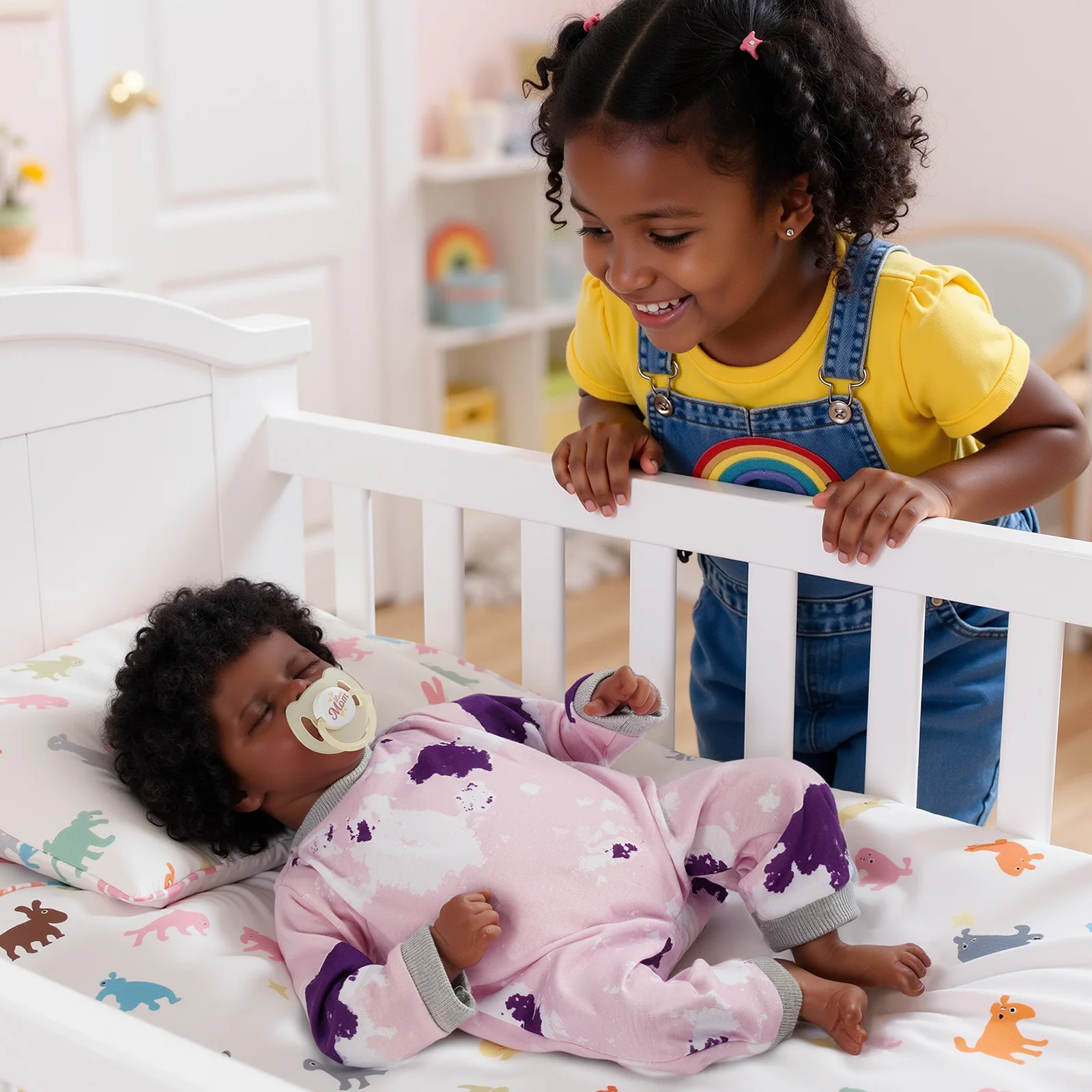Muñecas realistas para bebés recién nacidos, color negro, cuerpo y rizos suaves para bebés de 17 pulgadas, muñeca realista para recién nacidos con caja de regalo para niños mayores de 3 años