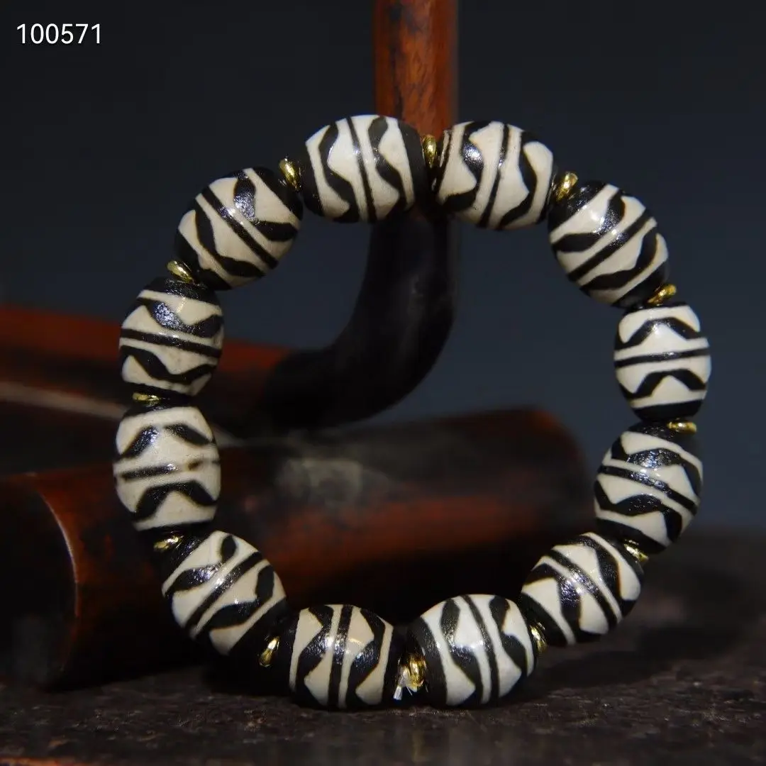 Tibetan ethnic style natural old material agate burst high oil-coated pulp weathered tiger tooth bracelet antique tiger tooth dz