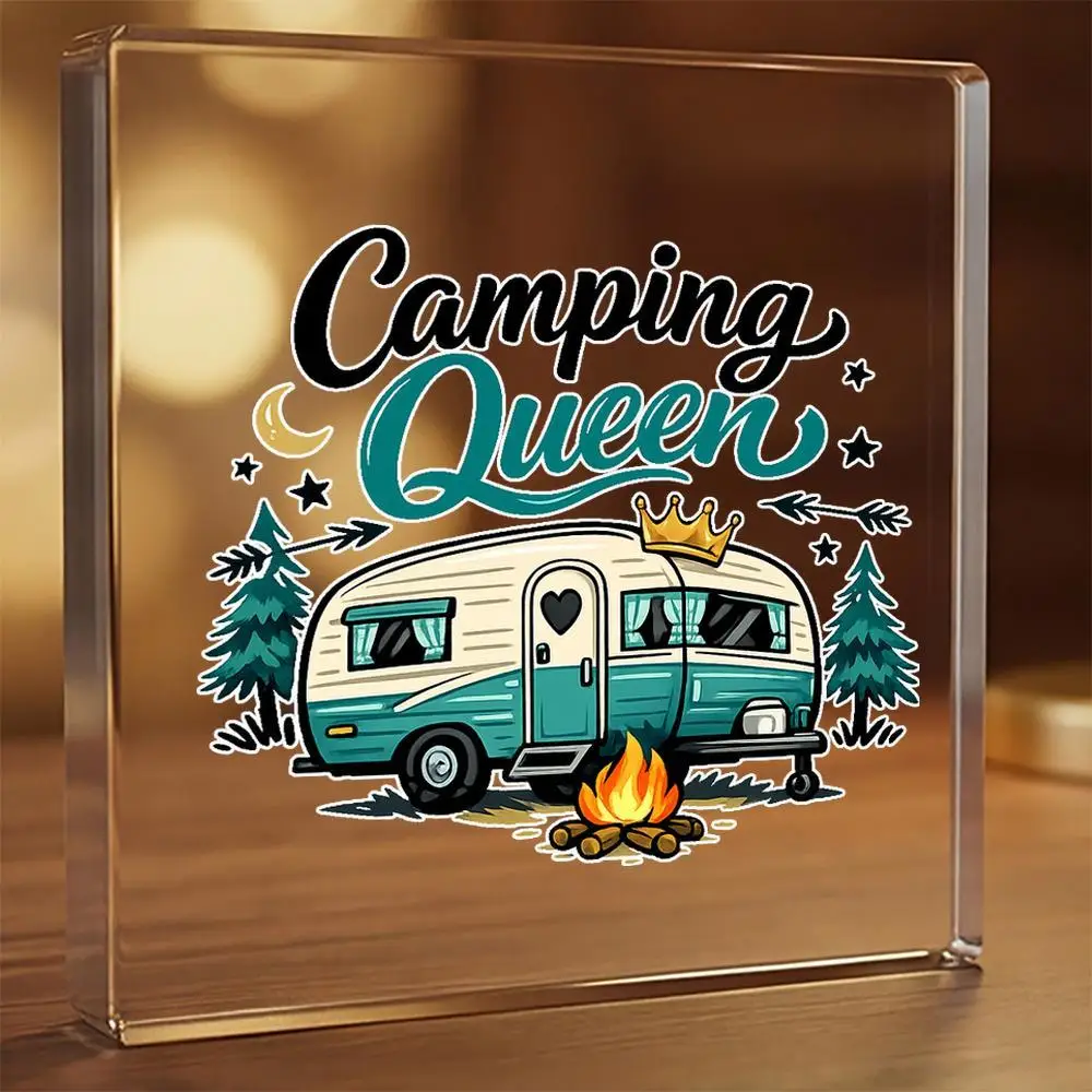 Retro Camper Van Queen Crown Camping Decor Acrylic Sign for RV Trailer Home Gift