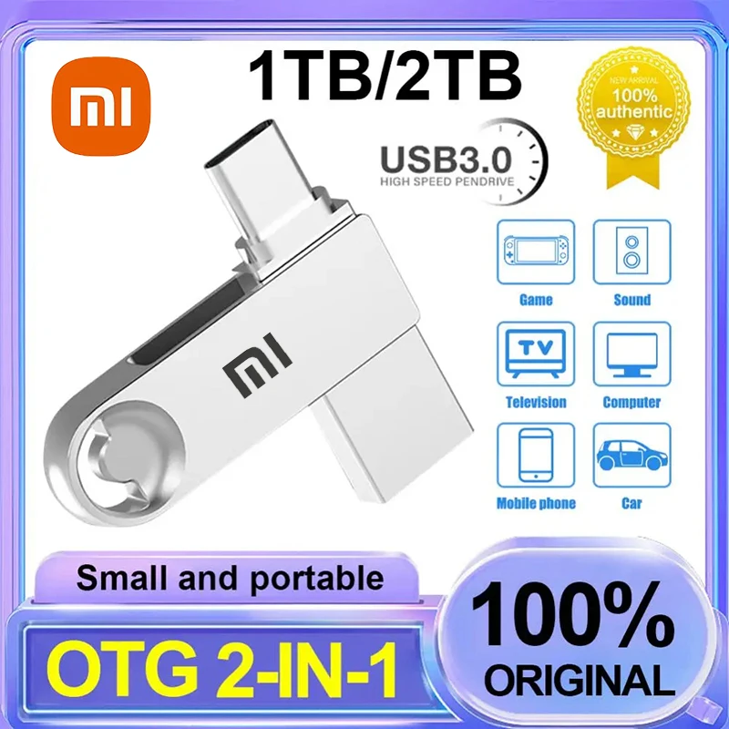 Xiaomi 2TB Flash Drive USB 3.0 High Speed Transfer USB Type-c 2-In-1 Interface Metal U Disk Waterproof For Mobile Phone Computer