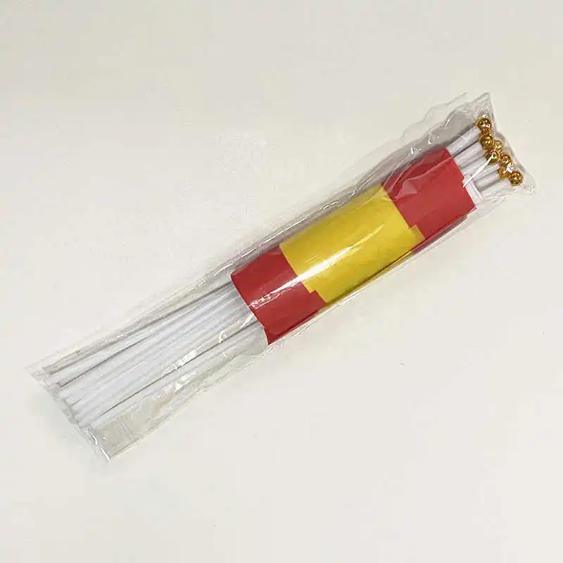 10PCS Spain Flags Small Stick 14x21cm Handheld National Spanish Flag With Flagpole For Decoration Celebration Parade Sports