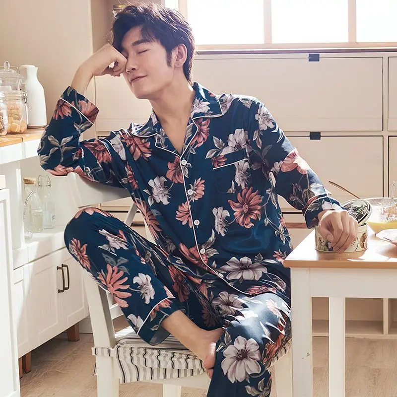 2023 new pijama hombre long sleeve conjunto hombre silk pyjama homme men Pajama Set fashion sleepwear plue size 5xl