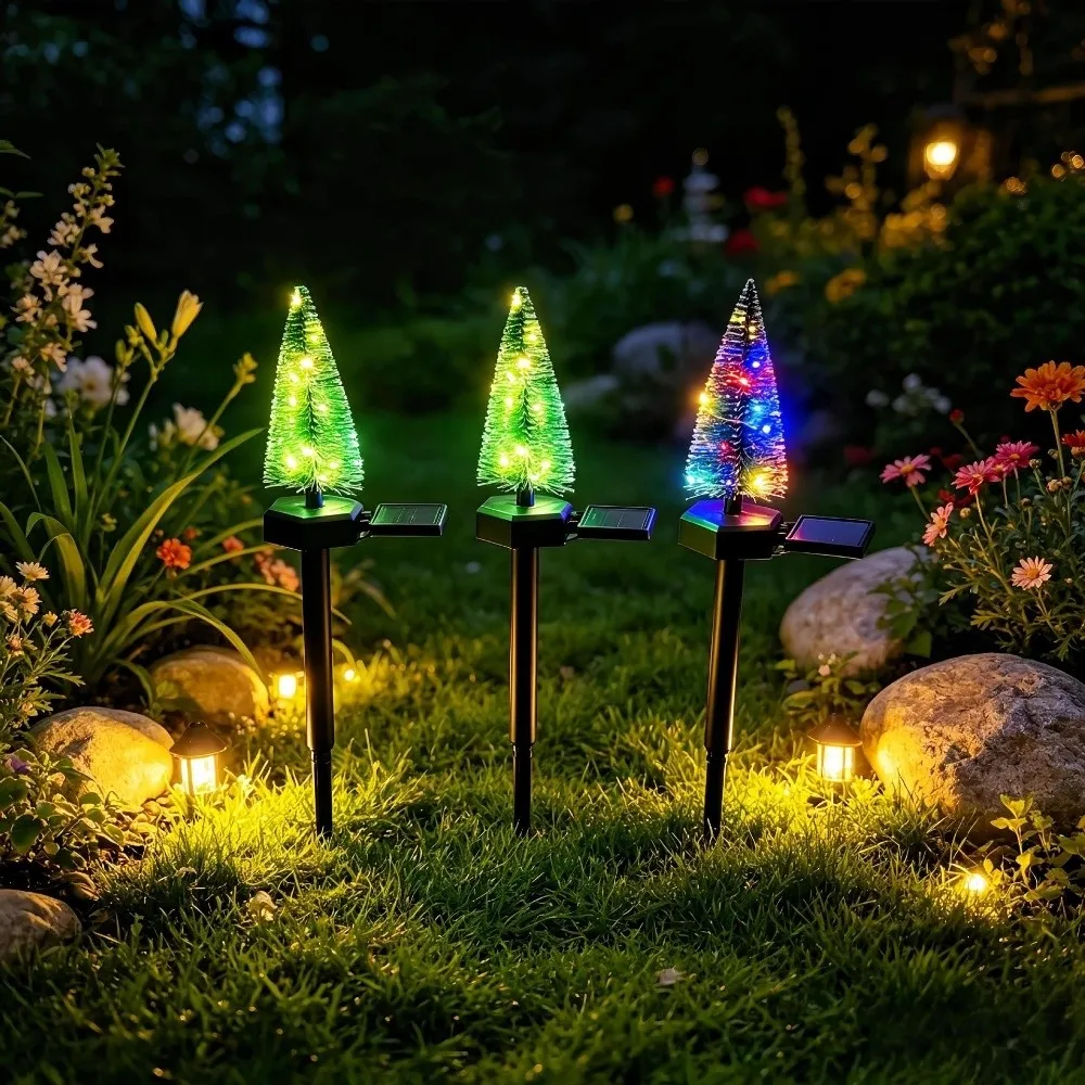 Simulated Solar Christmas Tree Lights Creative Ground Mounted Christmas Garden Floor Lamp Warm/Colorful Light Waterproof
