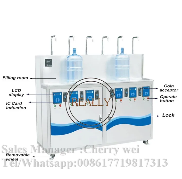 Six Outlets Pure Water Vending Machine /coin and bill acceptor Purified water dispenser vending machine