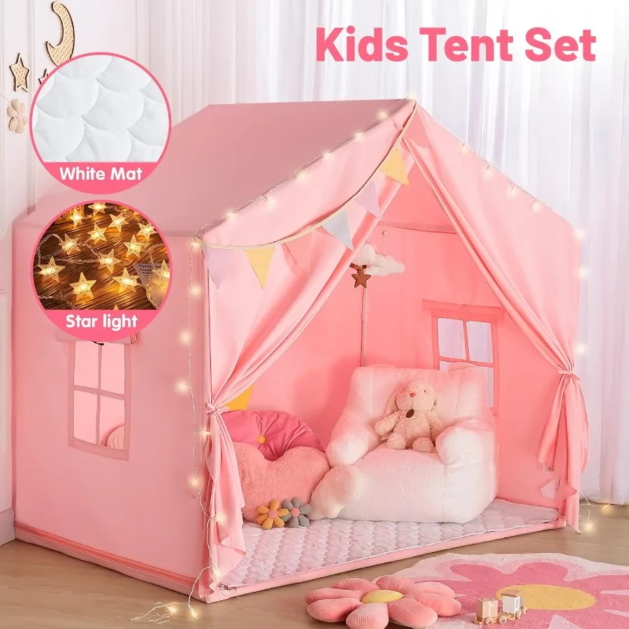 Tenda da gioco Sisticker per interni con luci stellari a tappetino - Grande casetta da gioco per bambini per tenda da letto per sala giochi in camera da letto - Giocattoli da interno per Gi