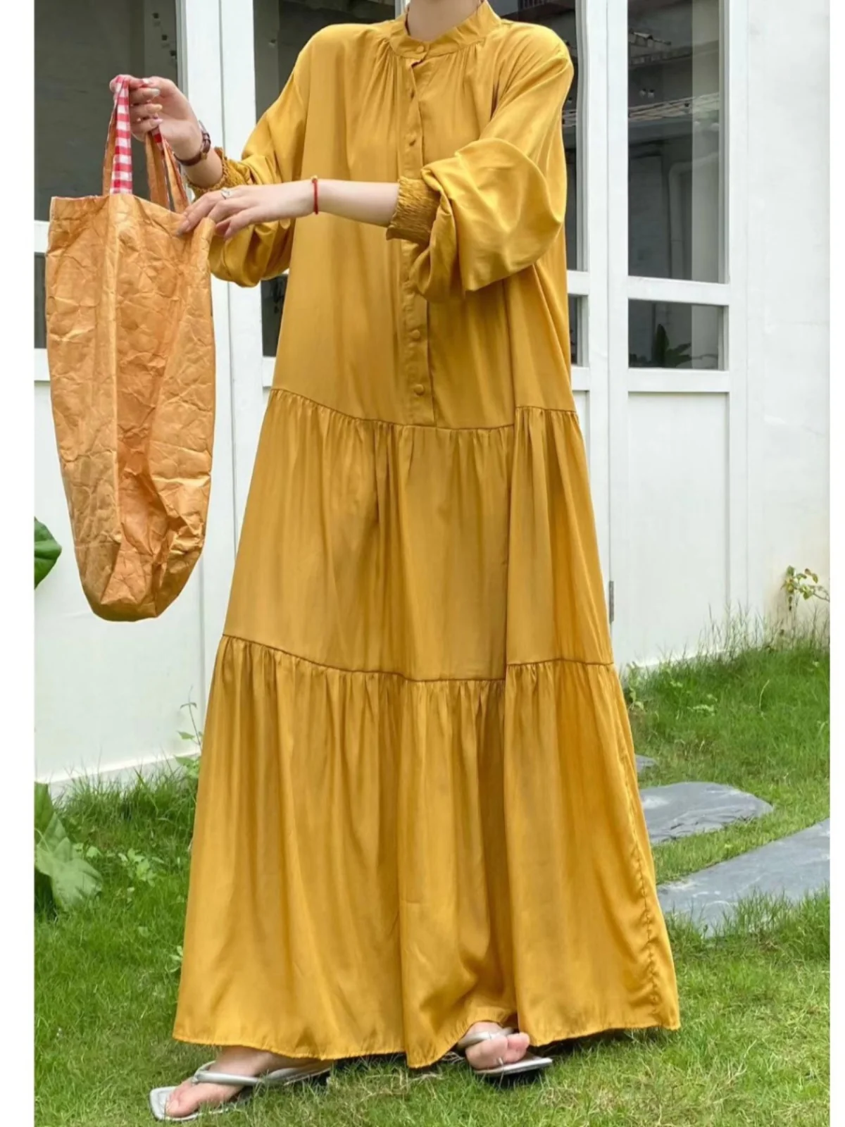 

Summer 2026 Chic Loose Long Dress Midi Length Sleeve Long Lazy Dress Plus Size Copper Women's Fashion