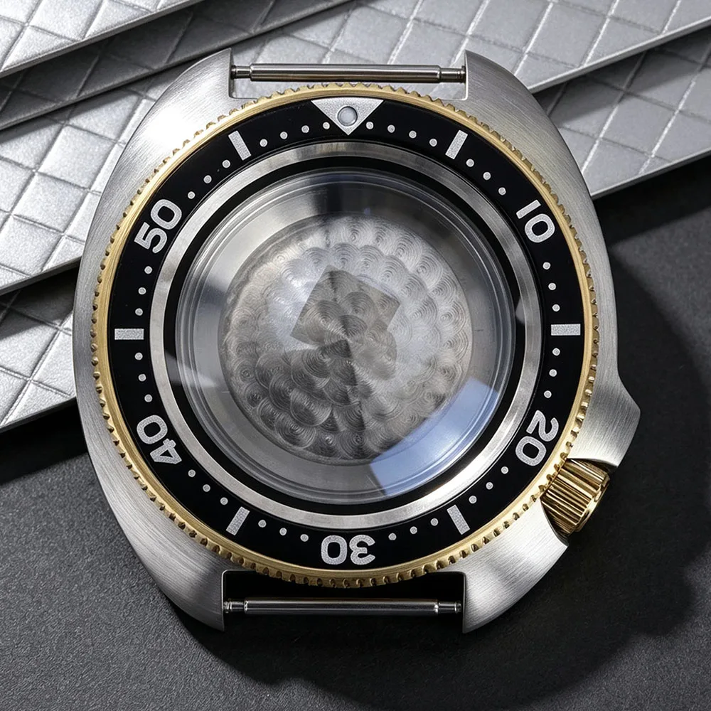 Silver Gold 44MM Watch Case Dive SKX 6105 Sapphire Glass Parts For Turtle NH35 NH36 NH38 NH34 4R36 Movt 28.5mm Dial Waterproof