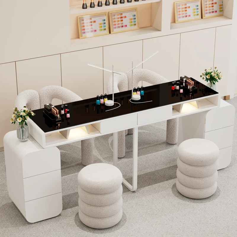 Cream Style Nail Table and Chair Set Japanese Single and Double Manicure Light Luxury Mesa Plegable Rosa Commercial Furniture