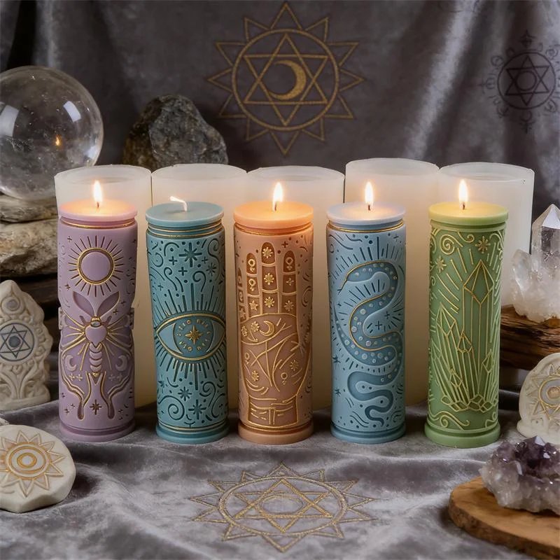Chakra Snake/Hand/Eye/Butterfly/Crystal Spiritual Energy Chakra Cylinder Candle Mold Ritual Yoga Rekhi Candle Mold Silicone