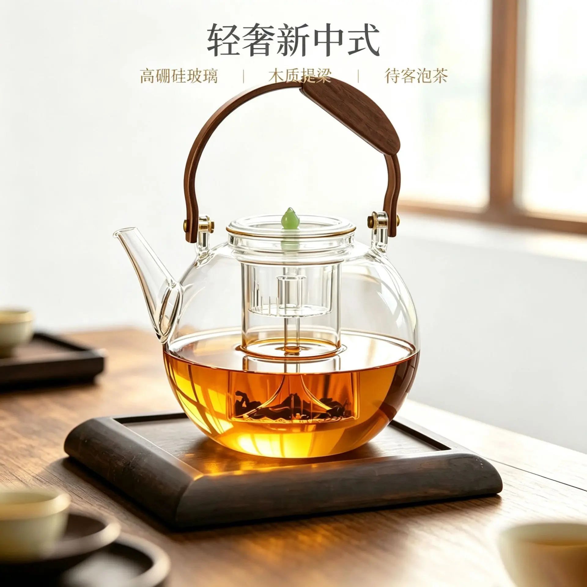 HYS high temperature resistant tea separation teapot borosilicate glass steaming integrated teapot manual beam kettle